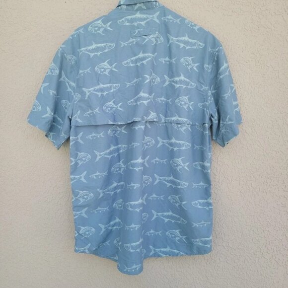 L.L. Bean Men's Blue Vented Fish Shirt Button Up Short Sleeve Sz M - Picture 6 of 7